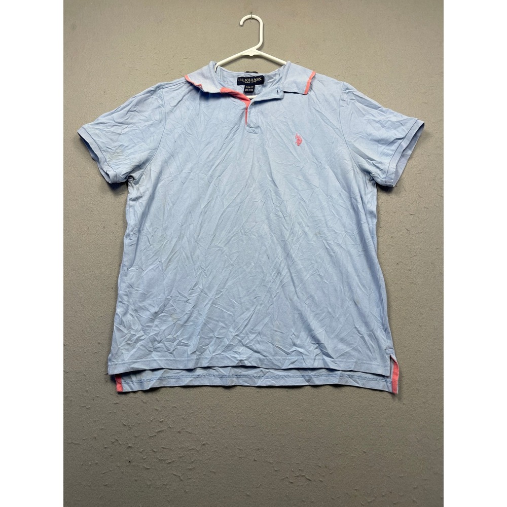 U.S. POLO ASSN. Polo Shirt Pique Cotton Light Blue Coral XL Mens